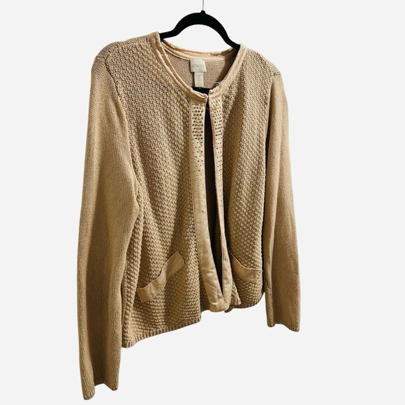 Chico’s Embellished Shine Evelyn open front cardigan in blush Large - Picture 4 of 14